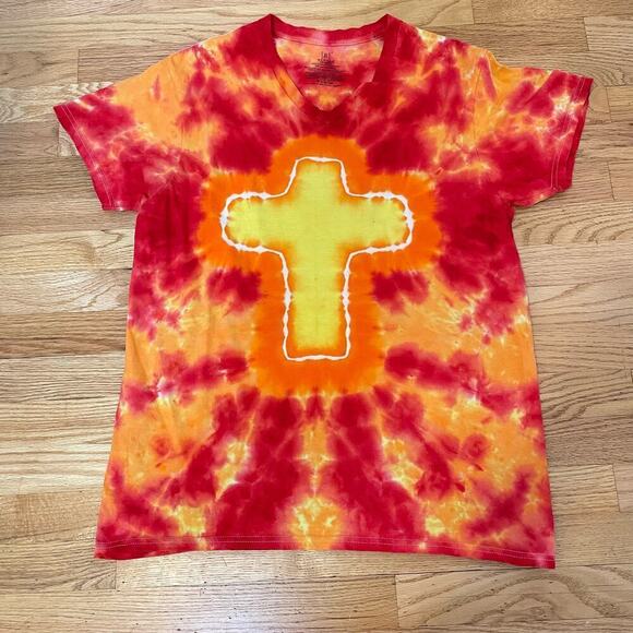 handmade tie dyed unisex tshirt L cross fire light blessed - Picture 2 of 9